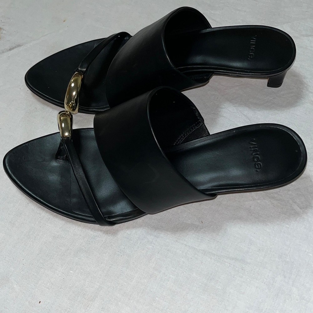 Vince Black Mules with Gold Accent